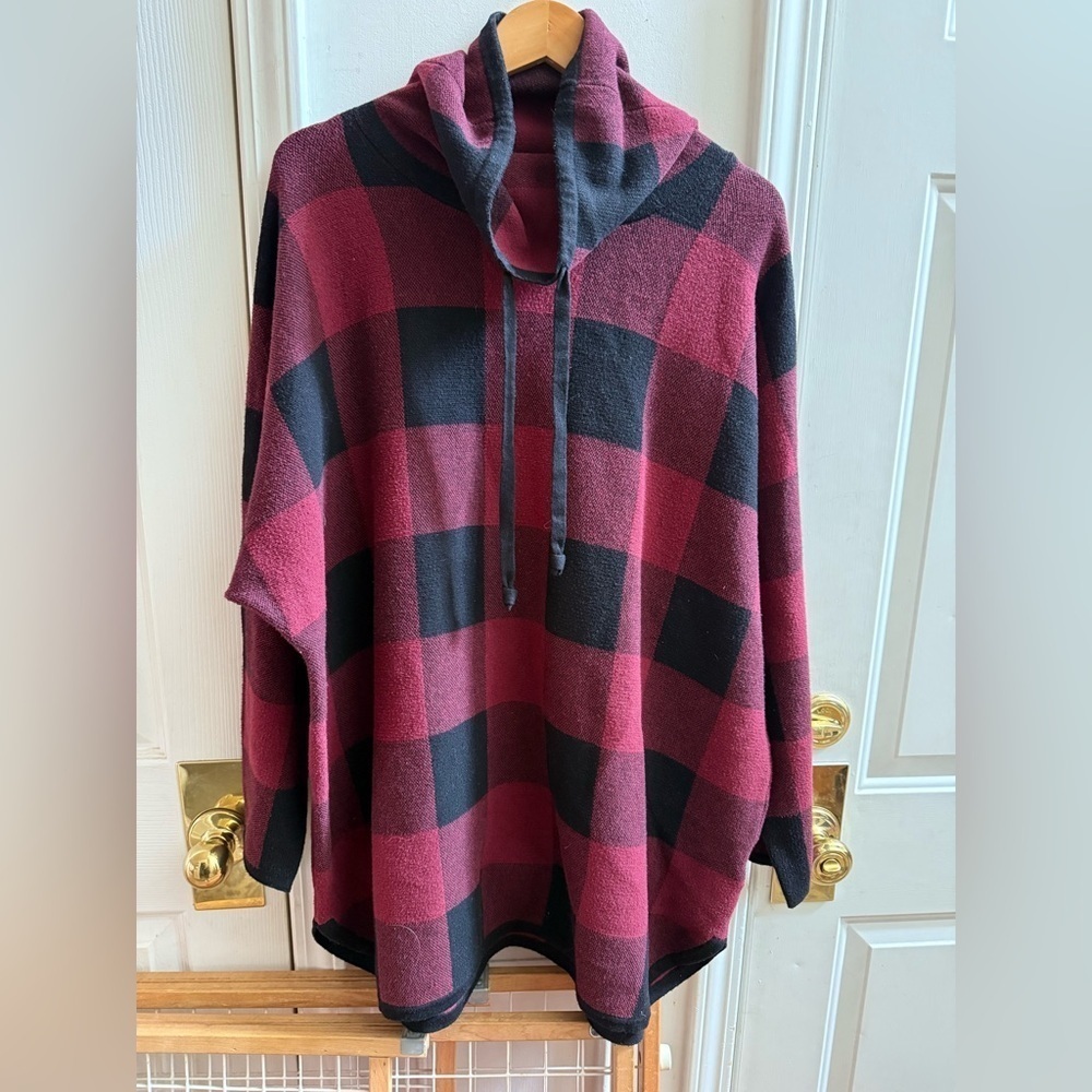 Adrienne Vittadini Buffalo Plaid Cowl Neck Top